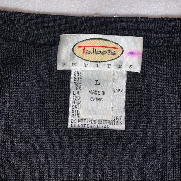 Talbots Cardigan Sweater Women's M Black Merino Wool Sequin Long Sleeve - Picture 7 of 8